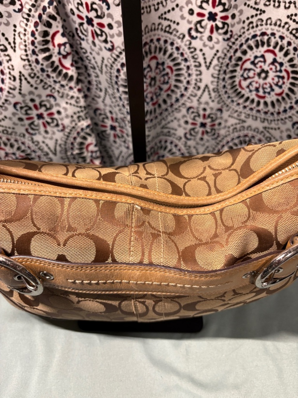 Coach Soho Signature Khaki Brown Buckle Hobo Shoulder Bag J05K-7077 - Picture 3 of 13